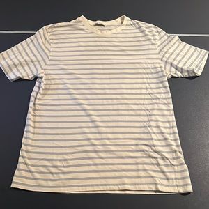 Zara Men’s Light Blue and White Striped Shirt XL